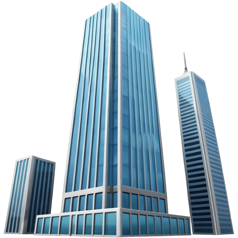 A 3D cartoon skyscraper reaching into the sky, clear blue background, soft sunlight, Memoji-style realism. emoji