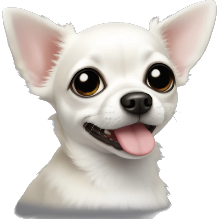 little white chihuahua with black fur on her left side of face next to the black nose, also black fur around the eyes emoji