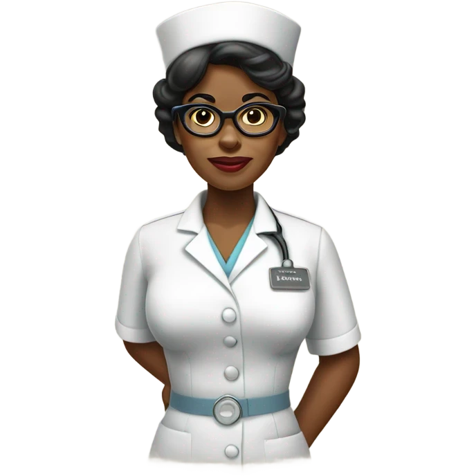 Black 1960s nurse woman with hat and glasses emoji