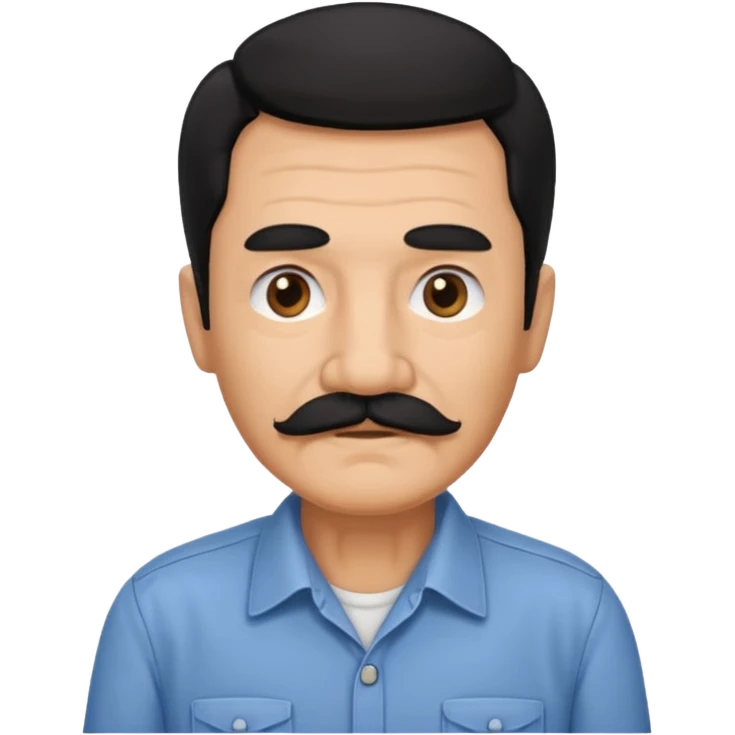 Old man with black hair and eyes mustache and working shirt emoji