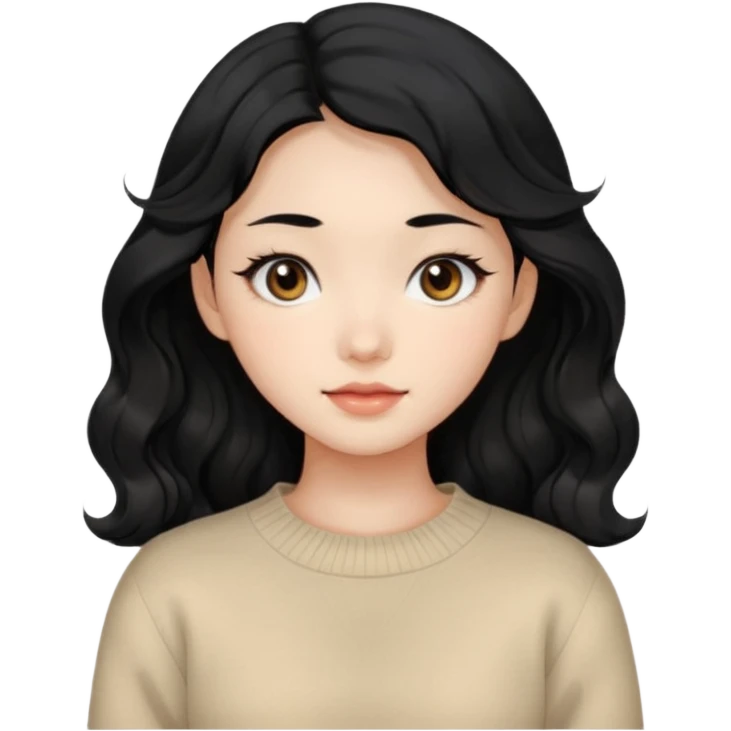 Beautiful girl,Black hair, wavy long hair,Black eyes,Chinese, beige sweater  emoji