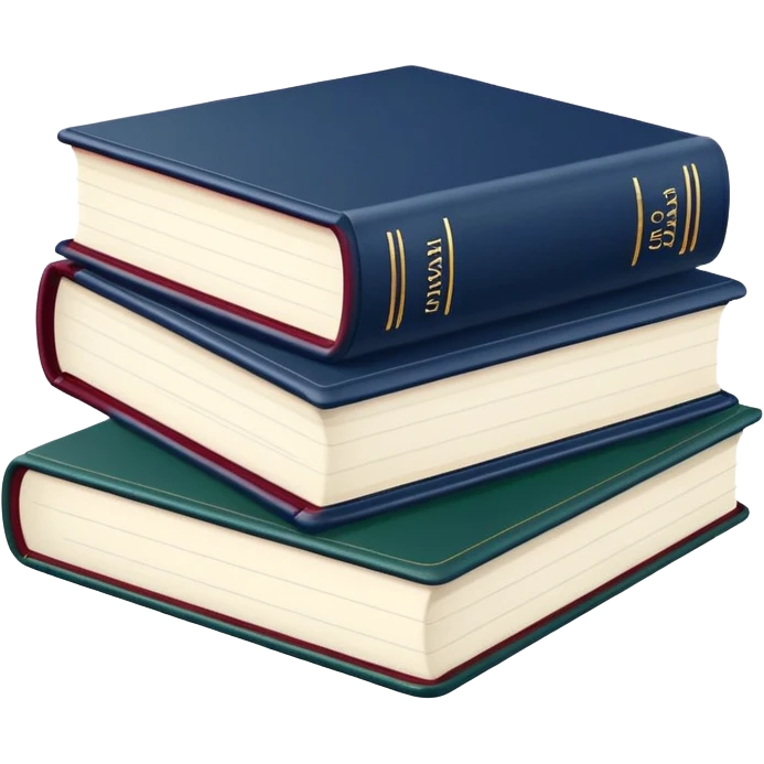 A flat-style illustration of three stacked hardcover textbooks, in muted academic colors like navy blue, maroon, and dark green. Symbolizing structured school education. Minimal cartoon style, white background, iOS emoji aesthetic. emoji