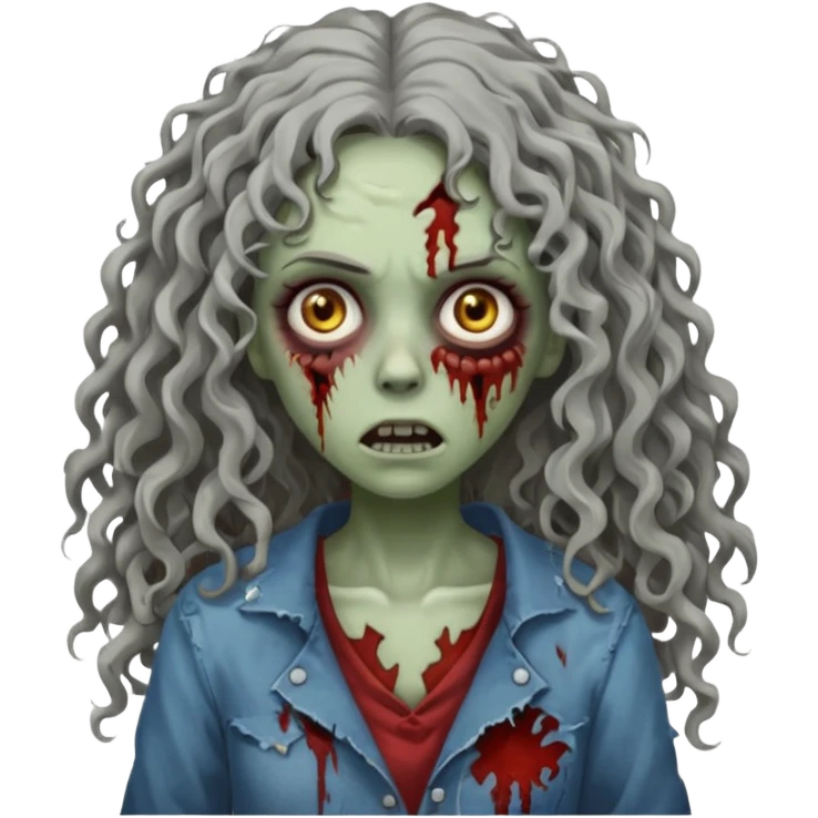 emoji de zumbi, com cabelo cacheado longo, uma mulher emoji