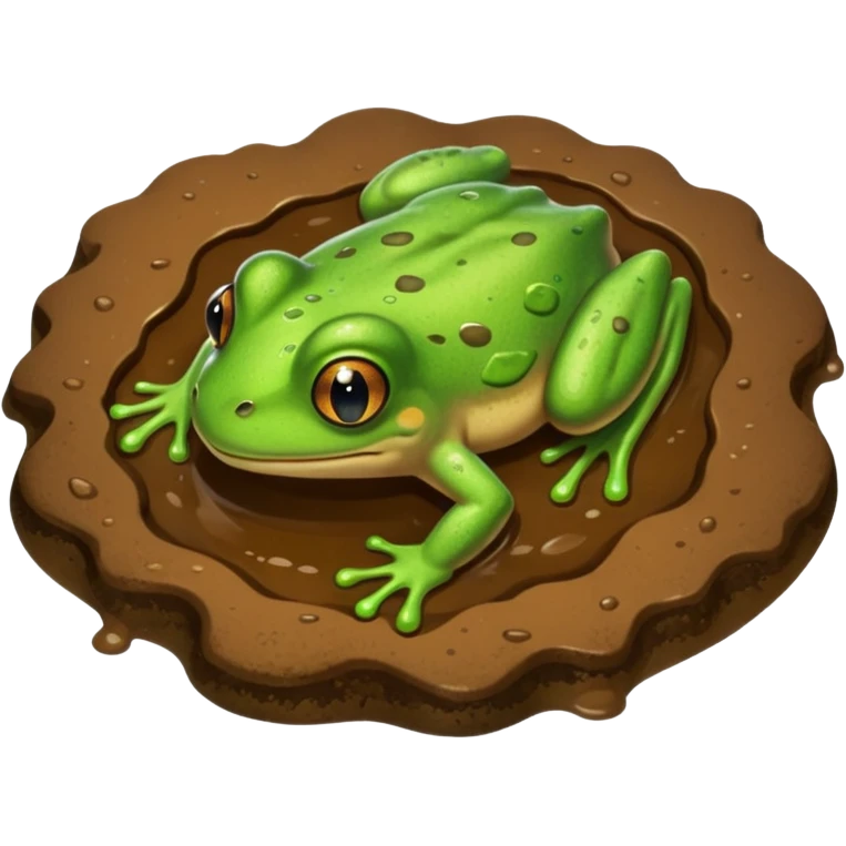 muddy puddle with a small frog classic emoji style emoji