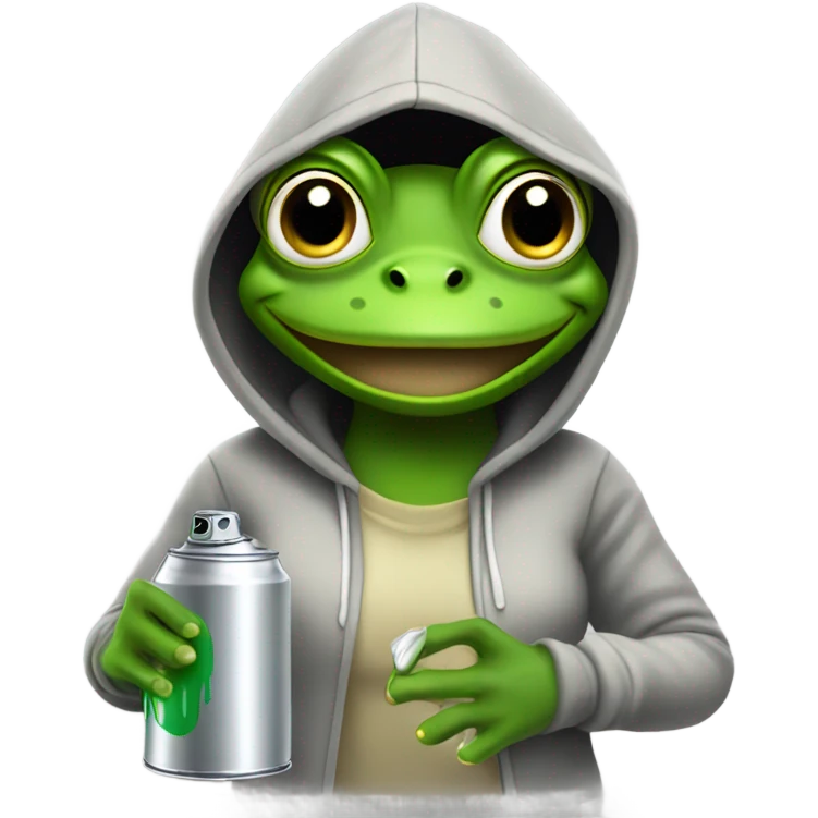Beautiful female Frog in a hoodie with a can of spray paint  emoji