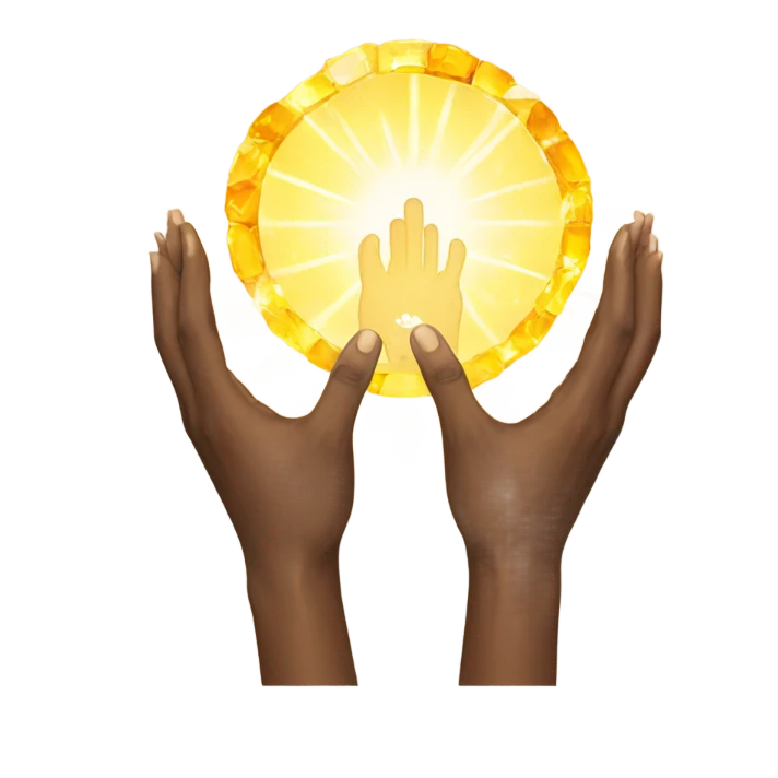 Pray hands surrounded by a citrine colored halo emoji