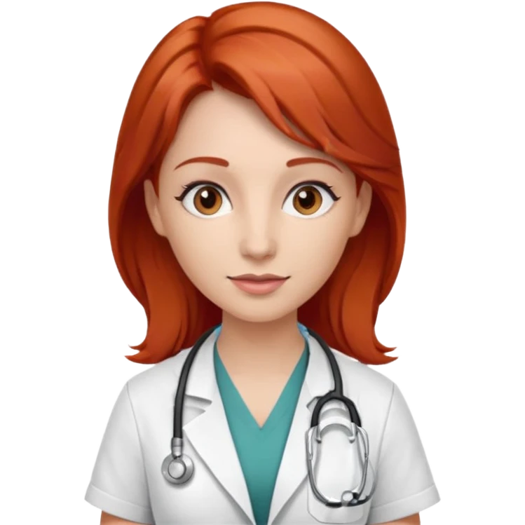 woman, red hair, brown eyes, cardiologist, classic emoji