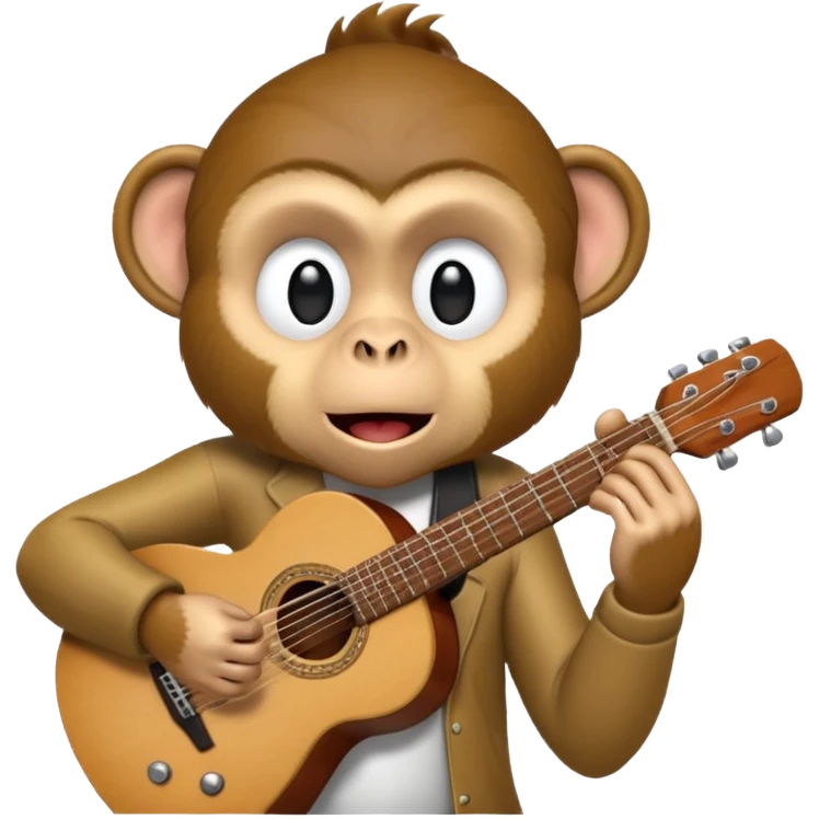A monkey playing guitar, emotionally immersed in the music, portrait, bust up emoji