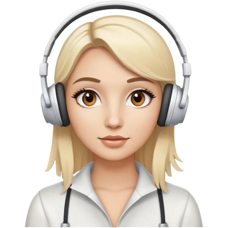 Blonde makeup artist with brown eyes wearing white headphones  emoji