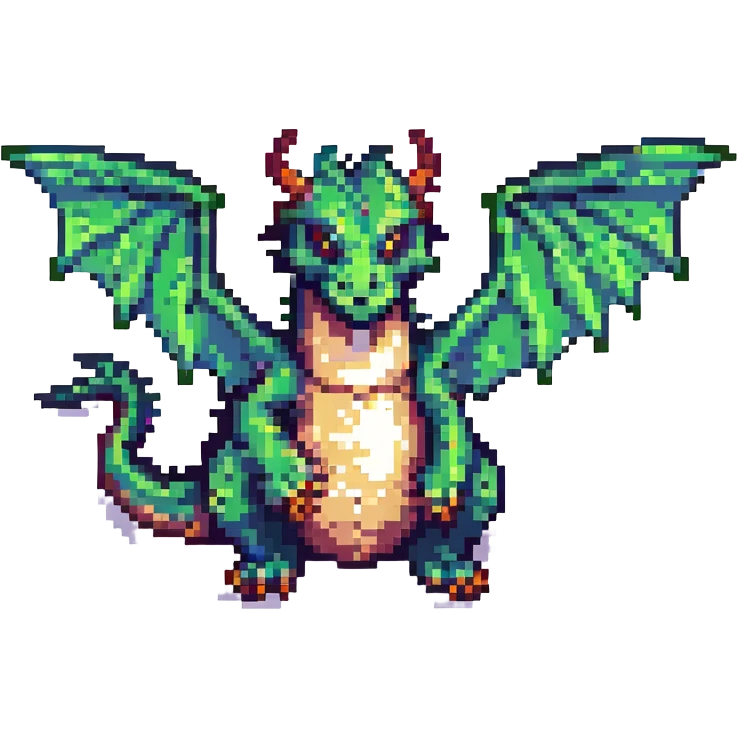 pixel art dragon with tiny wings, flying awkwardly emoji