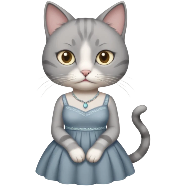 Gray cat with calm eyes, half body, 2 string dress emoji