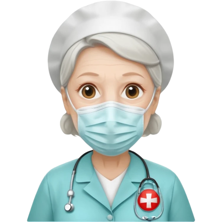 Old, female, wearing mask, solemn, nurse uniform
 emoji