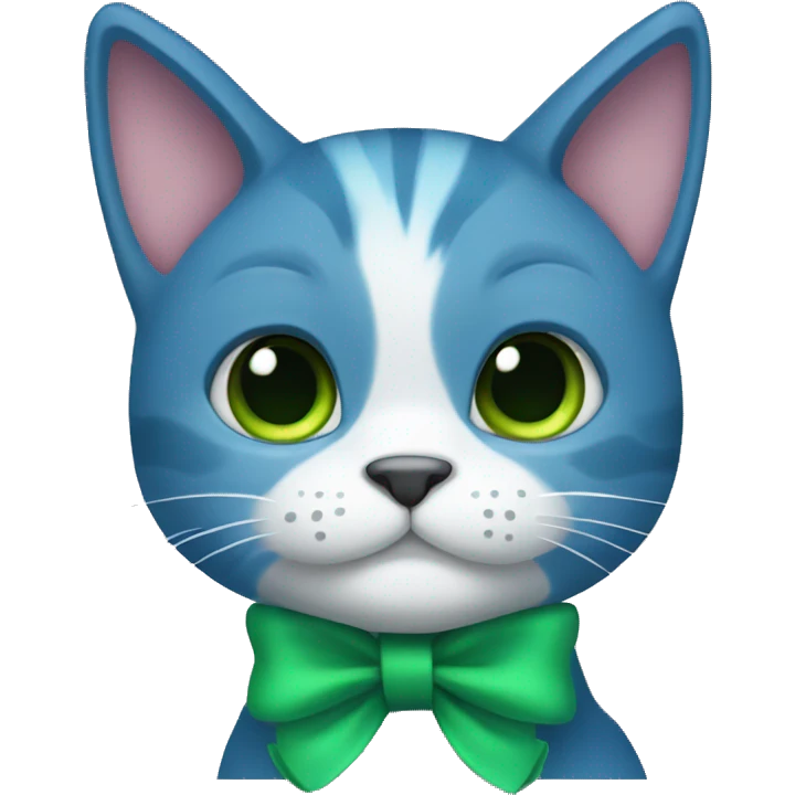 blue cat with a green bow emoji