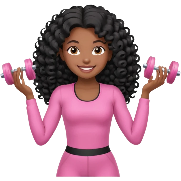 black birthday girl long hair, blow out curls, pink pilates outfit emoji