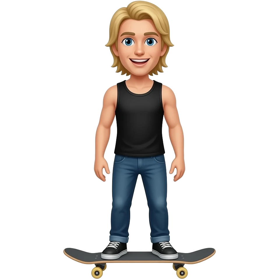 Blonde medium length hair male skateboarder with brown teeth emoji