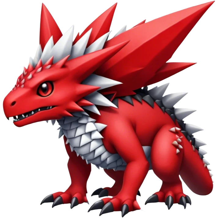Cute cool black red white animal hybrid-Digimon-Fakemon full body, detailed, spiky, scaly, edgy emoji