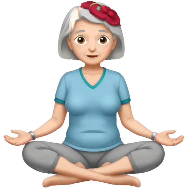 mulher idosa com as pernas cruzadas e maos em cima da pelve  emoji