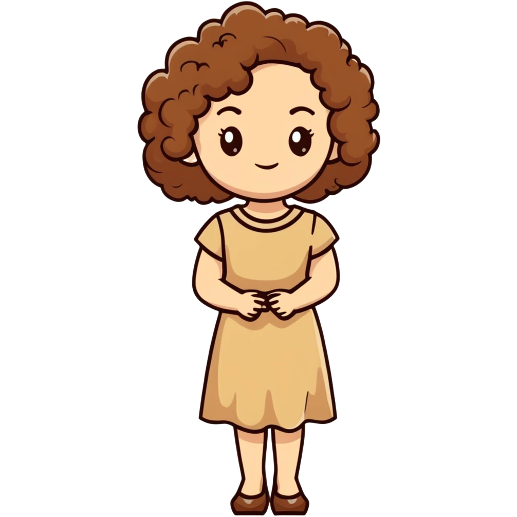 white woman with curly brown hair wearing a beige dress emoji