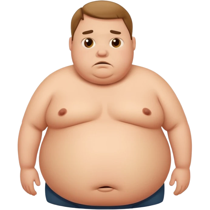 a cartoon fat man holding his stomach while looking confused? emoji