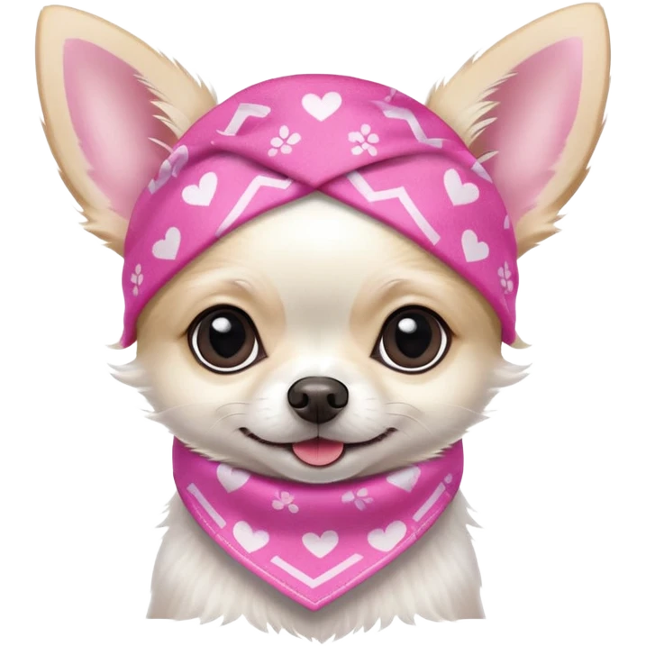 Fluffy white chihuahua with pink bandana  emoji