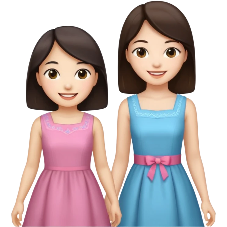 Korean girl and white brunette girl in dresses smiling emoji
