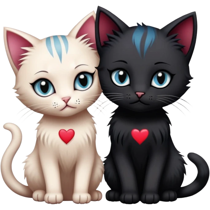 two emo cats in love with tattoos and cool hair, plus three emo kittens emoji