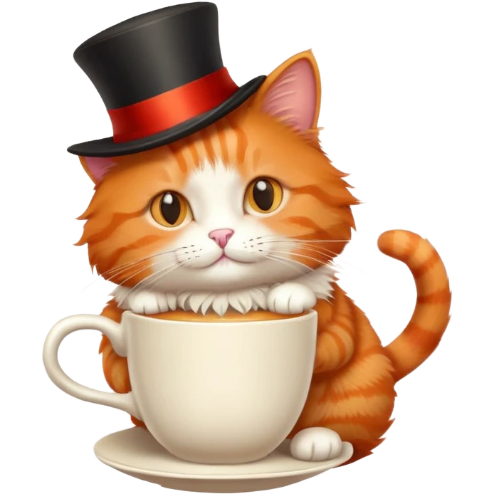 Red cat with top hat and cup emoji