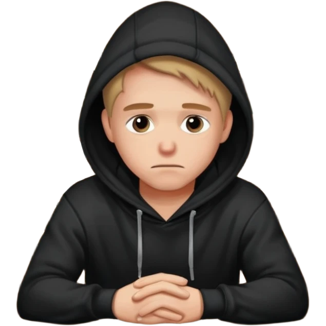 Caucasian in black hoodie sitting sad at bar emoji