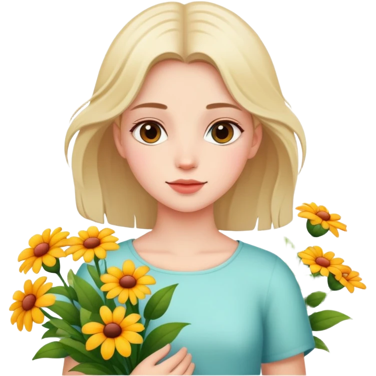 Girl with flowers outdoors emoji
