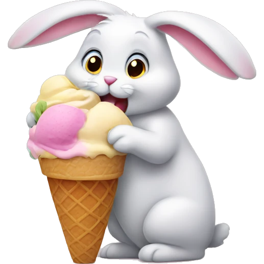 Cute bunny eat ice cream emoji