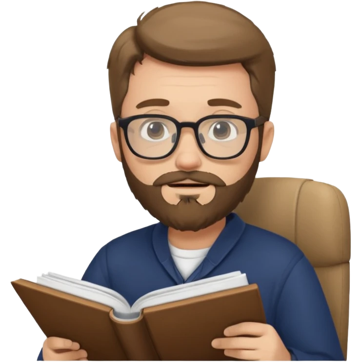 bearded man with glasses studying emoji
