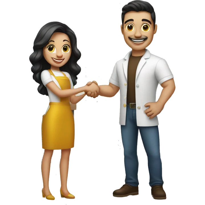 restaurant owner with white skin, and blogger with white skin, shaking hands in great detail emoji