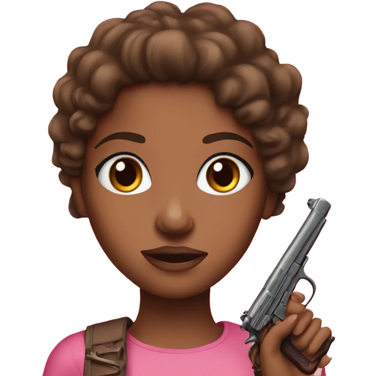 realistic brown girl with brown eyes holding a pink gun  emoji