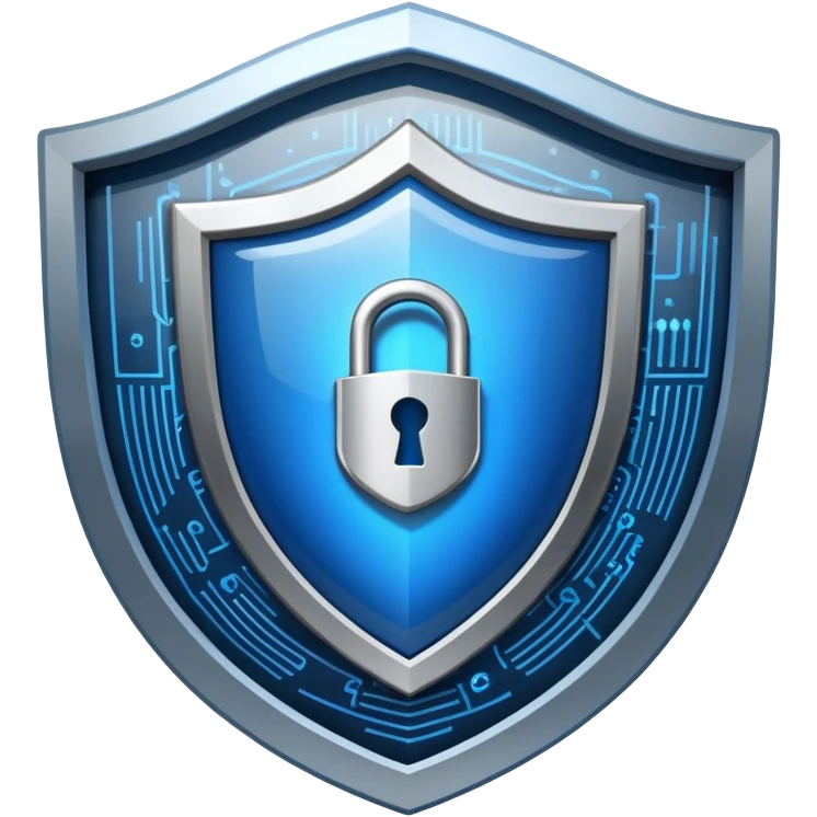 An icon featuring a shield with a digital lock, binary code, and a hacker silhouette in the background, symbolizing cybersecurity. The design includes firewalls, encrypted data streams, and warning alerts. Transparent background highlights protection of digital systems and information. emoji