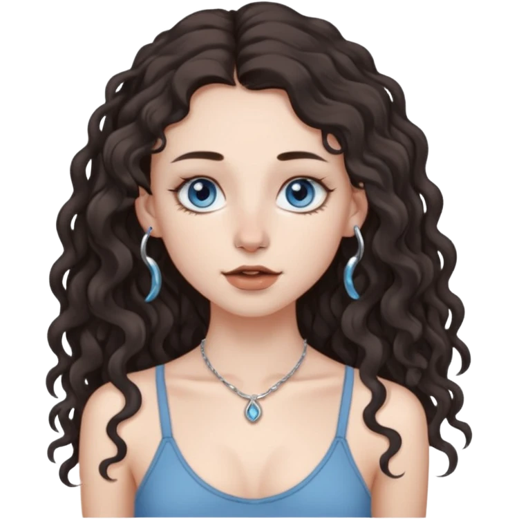 naked white skined girl with long littlebit curly hair dark brown hair and septum piercing  with beautifull skinny body  mid size breast and beautiful gray blue eyes emoji