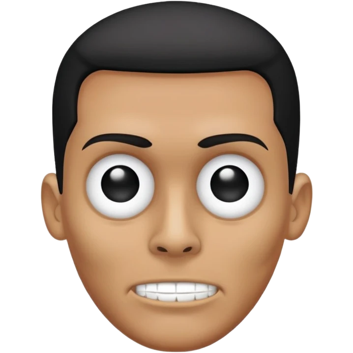 man with oval-shaped flat-top head wearing a black shirt with a gray skull on the front emoji