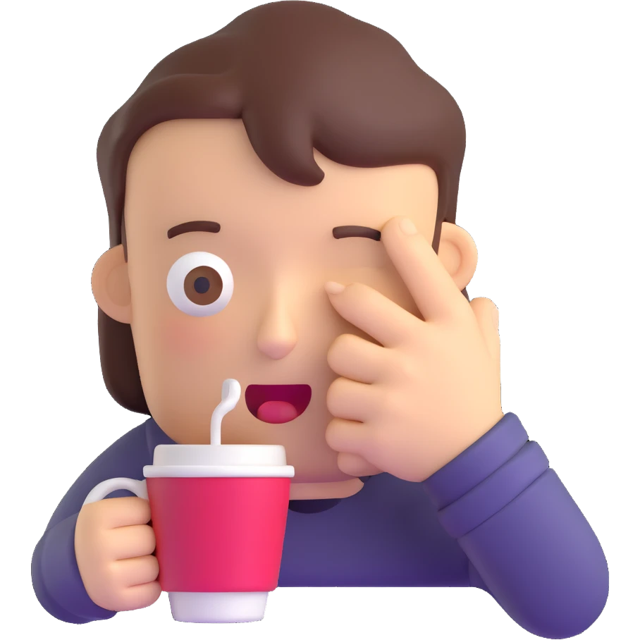 3D sleepy face with coffee cup waking up emoji