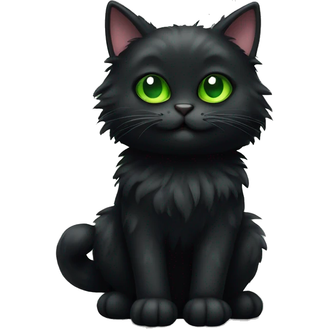 Full body fluffy black cat with big round green eyes emoji