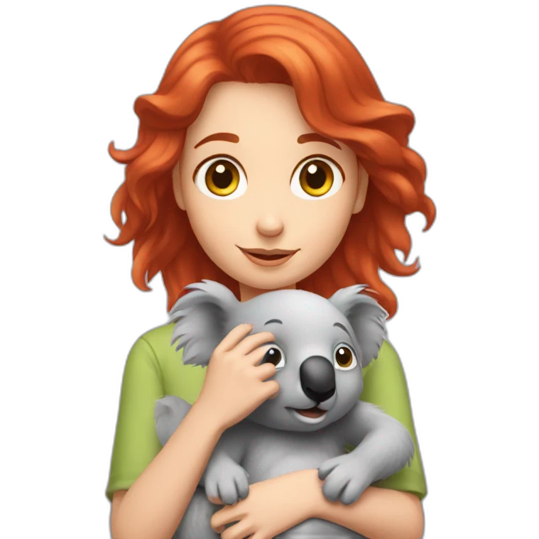Red hair girl petting her koala emoji
