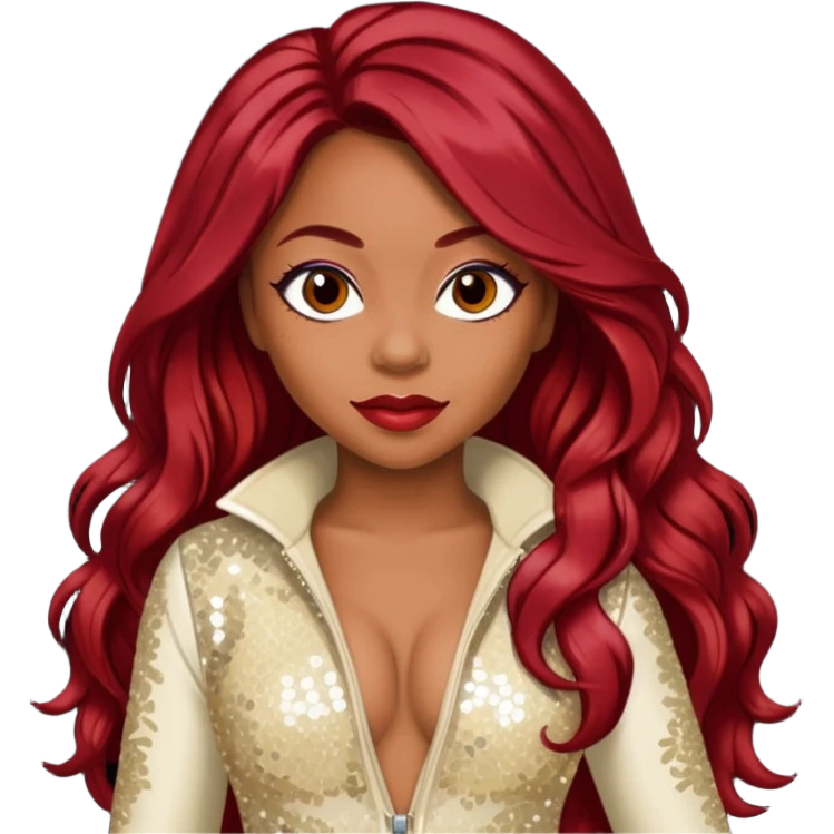 LaTavia Robeson from Destiny's Child with long dark red hair, ivory sequin outfit emoji