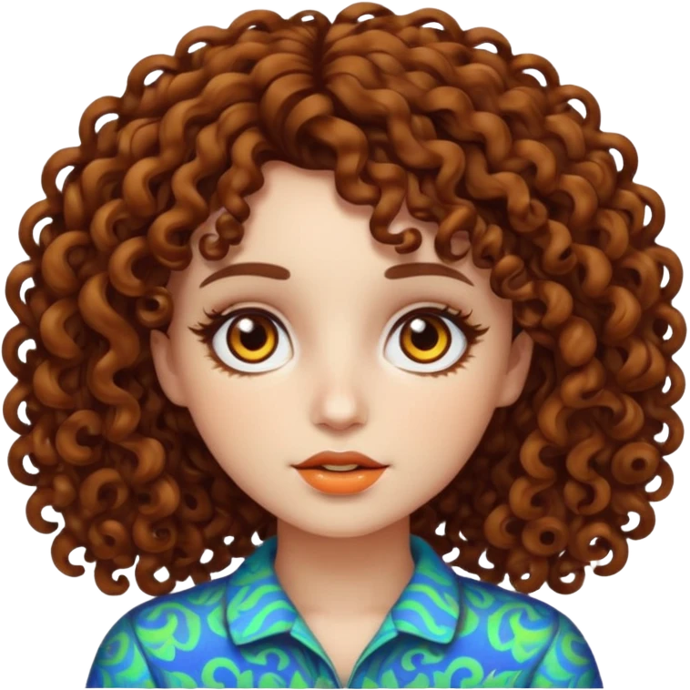Psychedelic brown curly hair brown eyes white skin girl emoji