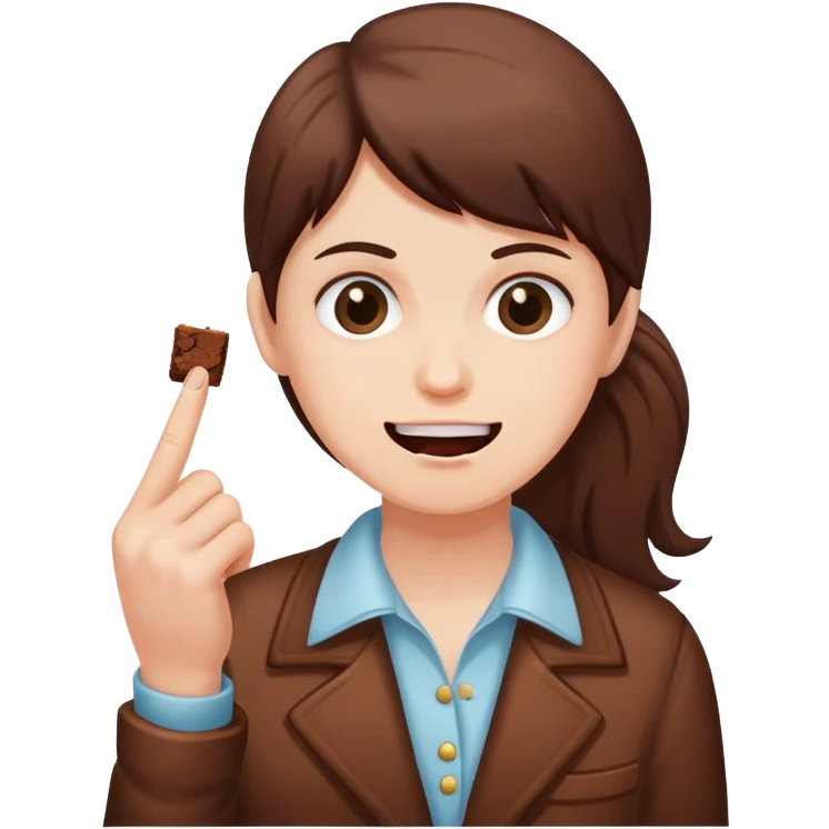 Person eating brownie and sticking up middle finger emoji