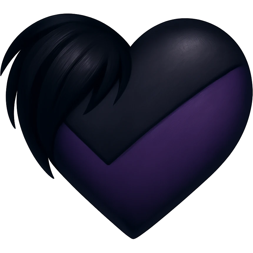 Edit the heart-shaped emo object with black and purple colors, moody atmosphere. Remove the background and keep it transparent. emoji