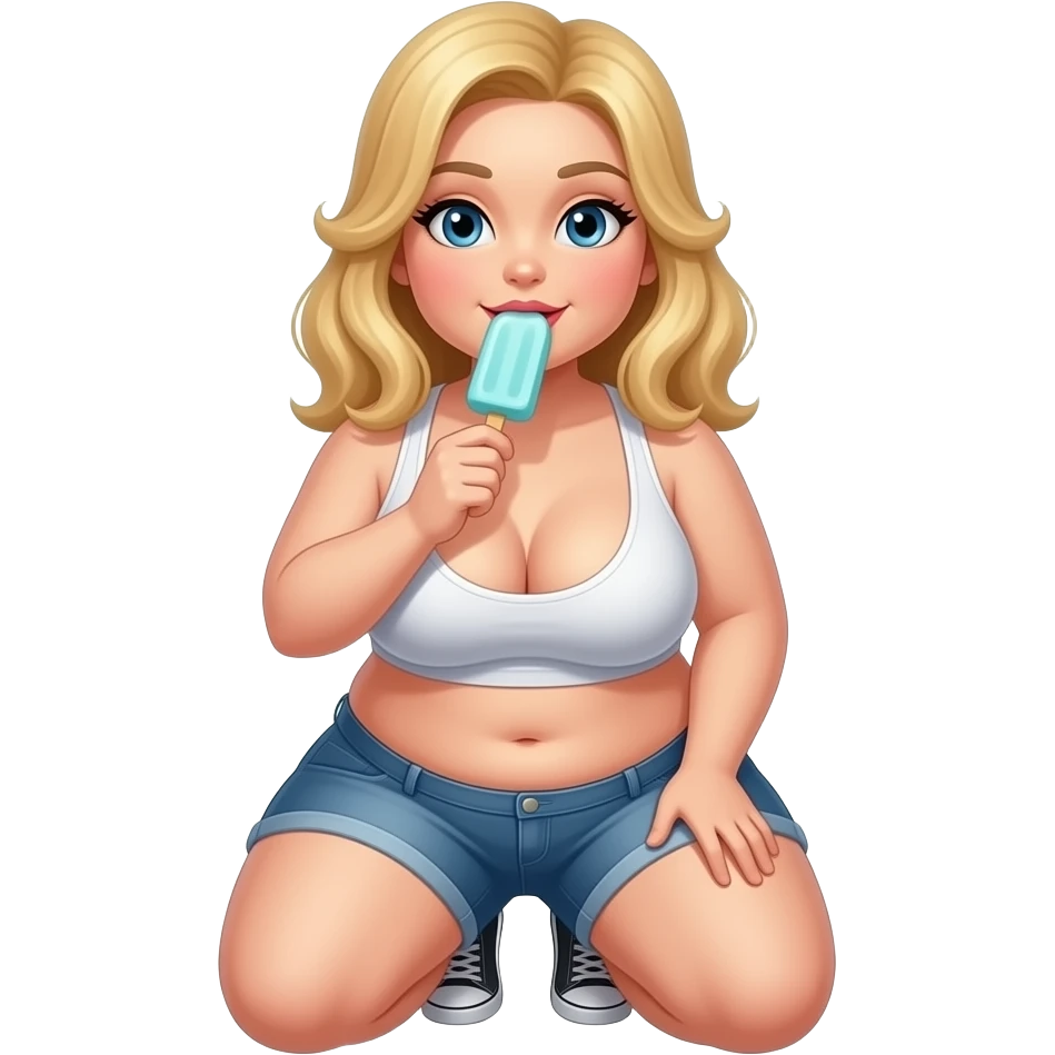 Chubby Blonde girl with huge boobs sucking popsicle in her mouth on her knees emoji