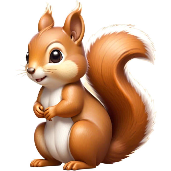 Cinematic Adorably Cute Squirrel Portrait Emoji, Perched with an alert, twinkling gaze and a playful tilt of its head, showcasing a small, nimble body with a bushy tail and delicate whiskers, Simplified yet irresistibly adorable features, highly detailed, glowing with a warm, sunlit glow, high shine, energetic and sprightly, stylized with an air of woodland whimsy, soft glowing outline, capturing the essence of a joyful squirrel that appears ready to scamper out of the screen with boundless charm! emoji