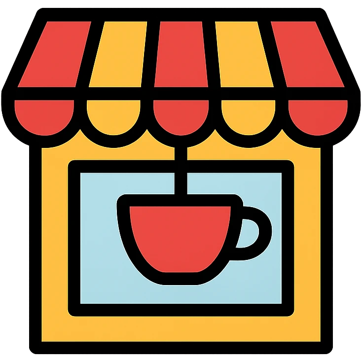 modern and simple cafe icon with a coffee cup or storefront emoji