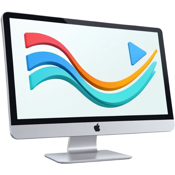 Animation and motion design. Show a computer screen with an animation timeline, moving frames, and a play button. Include motion design elements like flowing lines, curves, or rotating objects. Modern, creative colors. No emojis or smiley faces. Transparent background. emoji