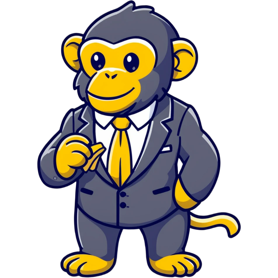 chimpanzee wearing a fancy suit eating a banana emoji