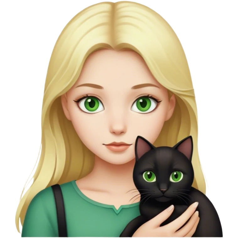 Blonde girl green eyes holding a black cat emoji