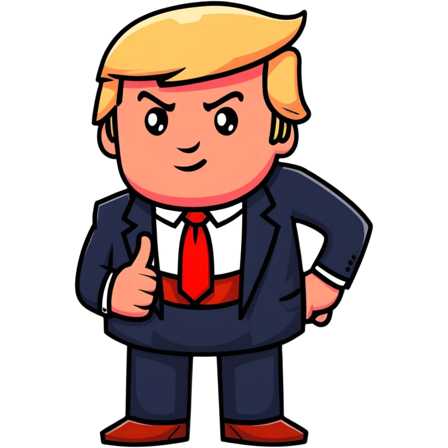 Donald Trump with red tie and pointing finger emoji